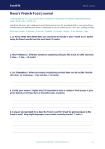 French Food Vocabulary & Culture | Class 4 Worksheet | BookFlik