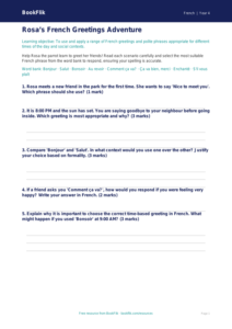 French Greetings Worksheet for Class 4 | CBSE Curriculum | BookFlik