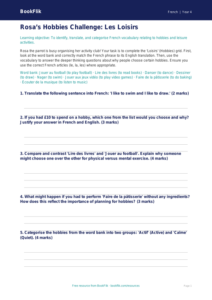 Free Hobbies Activity Sheet | Class 4 French | BookFlik