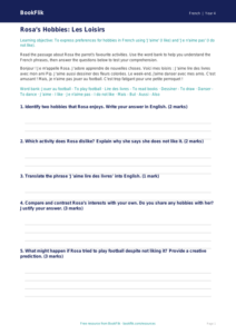 Free Hobbies Track Sheet | Class 4 | French | BookFlik