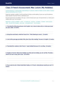 Hobbies Assessment for Class 5 | French CBSE Curriculum | BookFlik