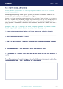 Free Hobbies Track Sheet | Class 5 | French | BookFlik