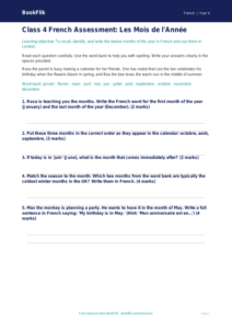Free Months Of The Year Assessment | Class 4 | French | BookFlik