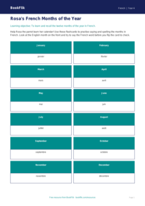 French months of the year flashcards class 4 core