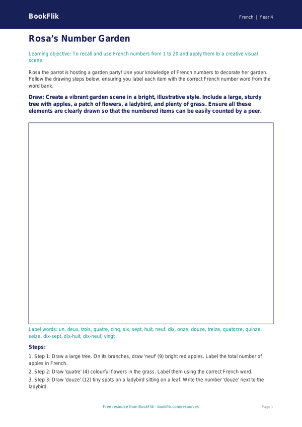 French Numbers Drawing Sheet for Class 4 | CBSE Maths & French worksheet preview — French Numbers