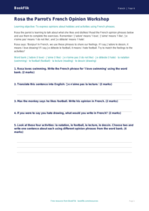 Free Opinion Phrases Worksheet | Class 4 | French | BookFlik