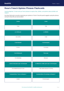 Free Opinion Phrases Flashcards | Class 5 | French | BookFlik
