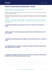 Class 4 French School Vocabulary Assessment | CBSE Curriculum