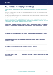 Free School Worksheet | Class 5 | French | BookFlik