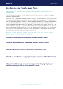 Shopping Comprehension Exercises for Class 5 | CBSE French