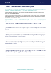 French sports assessment class 4 core