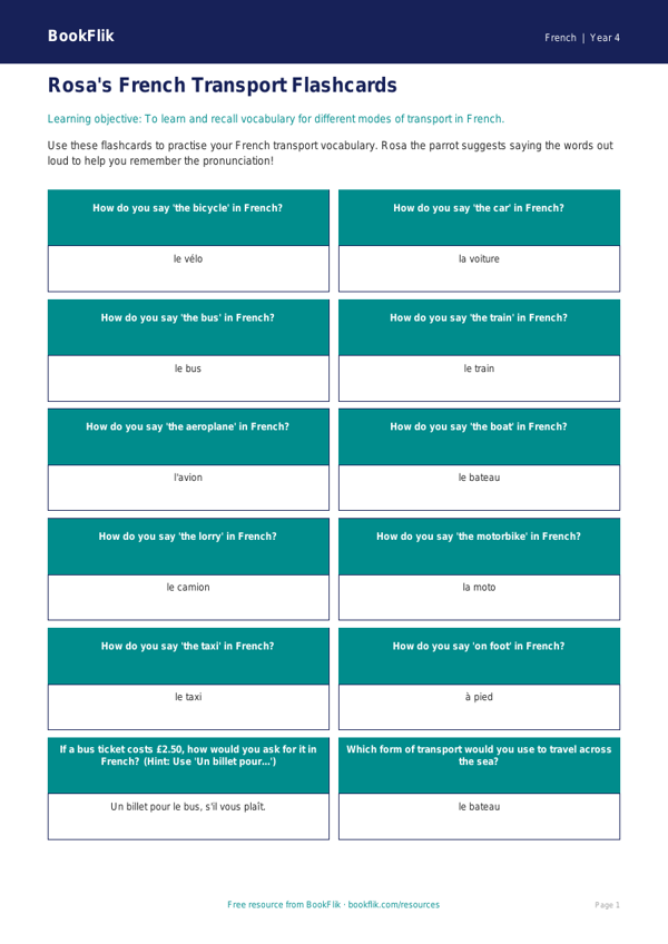 French transport flashcards class 4 core worksheet preview — French Transport