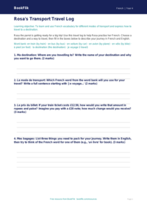 Free French Transport Vocabulary Worksheet | Class 4 | BookFlik