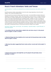 Free Verbs And Tenses Comprehension | Class 5 | French | BookFlik