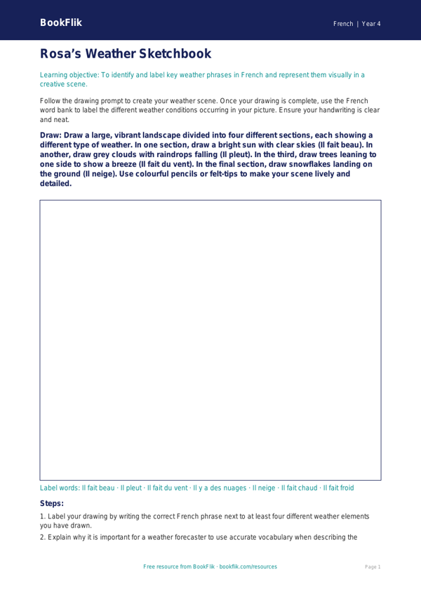 Class 4 French Weather Worksheet | CBSE Curriculum | BookFlik worksheet preview — French Weather