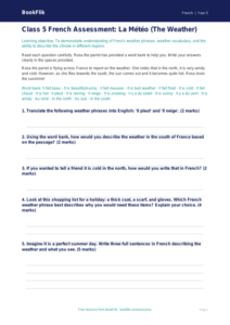Weather Assessment for Class 5 French | CBSE Curriculum | BookFlik