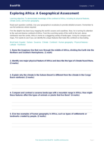 Free Africa Assessment | Class 4 | Geography | BookFlik