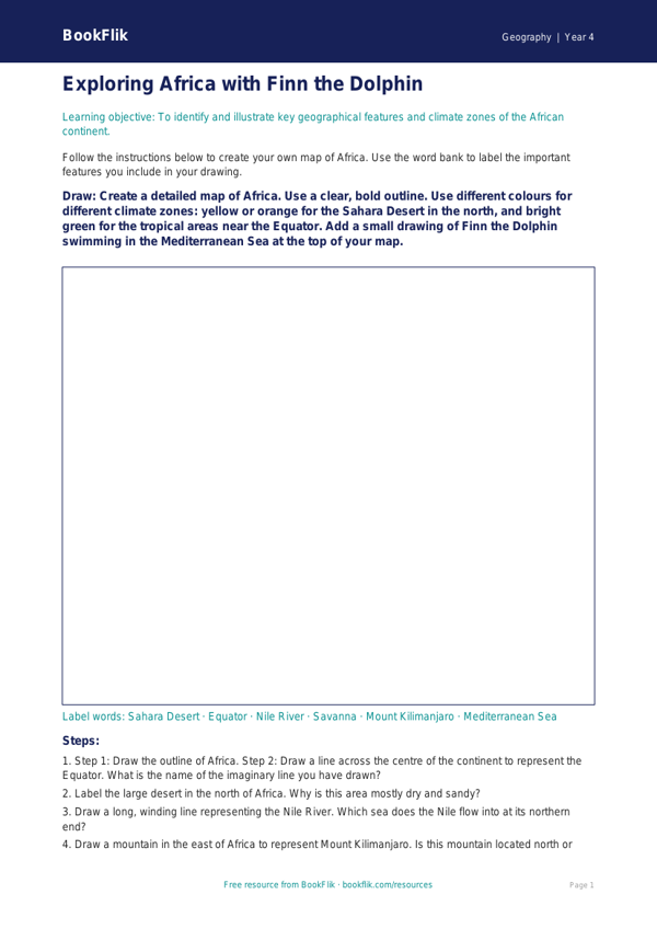 Free Africa Drawing Sheet | Class 4 | Geography | BookFlik worksheet preview — Geography Africa