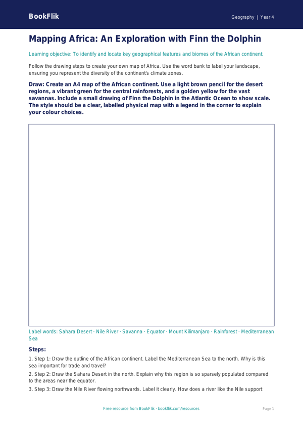 Africa Geography Worksheet for Class 4 | CBSE Curriculum | BookFlik worksheet preview — Geography Africa