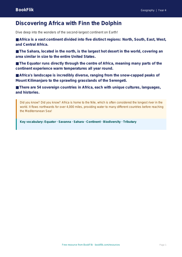 Free Africa Poster | Class 4 | Geography | BookFlik worksheet preview — Geography Africa