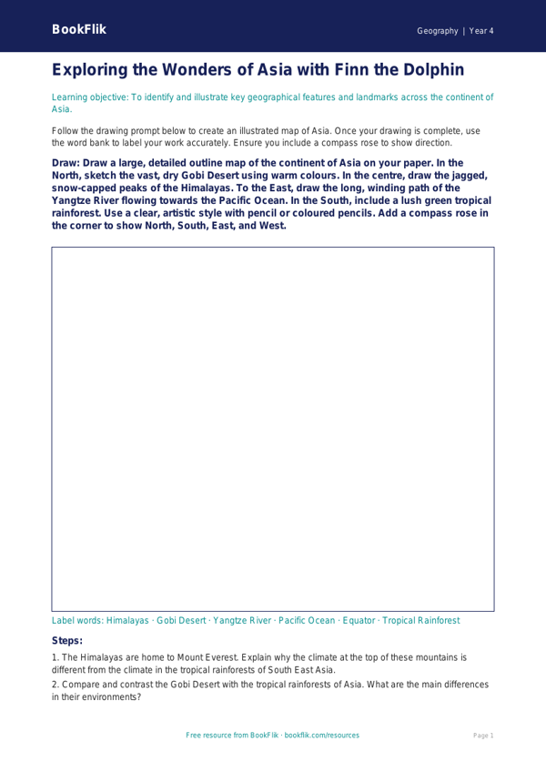 Asia Geography Worksheet for Class 4 | CBSE Learning Resources worksheet preview — Geography Asia