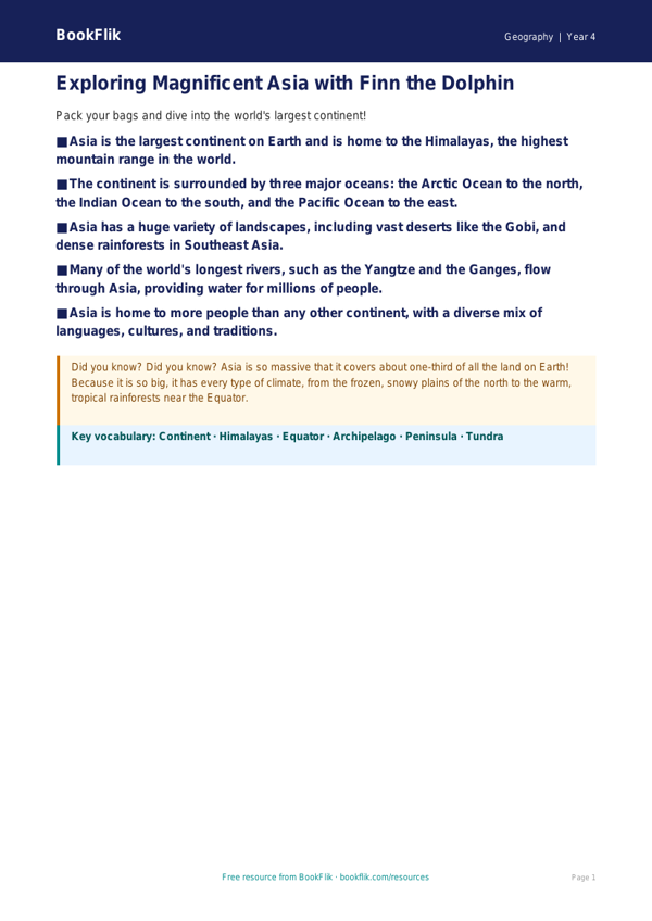 Asia Map Poster for Class 4 | Free Download | BookFlik worksheet preview — Geography Asia