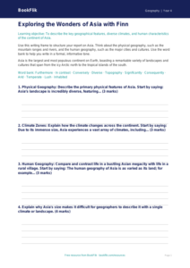 Free Asia Writing Frame | Class 4 | Geography | BookFlik