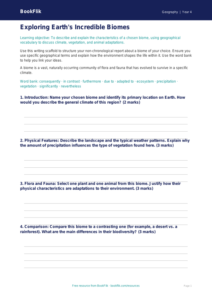 Free Biomes Writing Frame | Class 4 | Geography | BookFlik