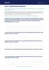 Free Biomes Activity Sheet | Class 5 | Geography | BookFlik