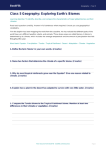 Free Biomes Assessment | Class 5 | Geography | BookFlik