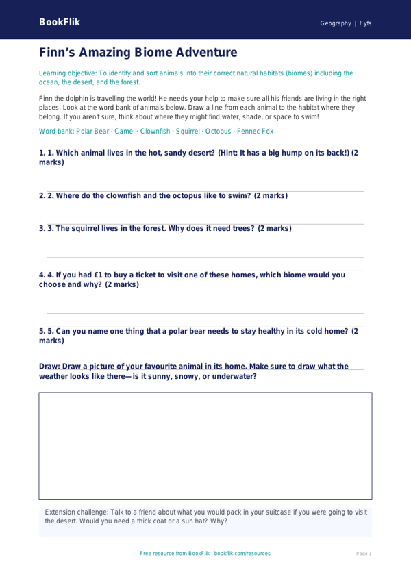 Free Biomes Activity Sheet | Nursery / LKG | Geography | BookFlik worksheet preview — Geography Biomes
