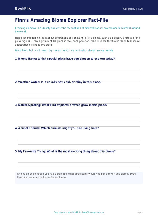 Free Biomes Template | Nursery / LKG | Geography | BookFlik worksheet preview — Geography Biomes