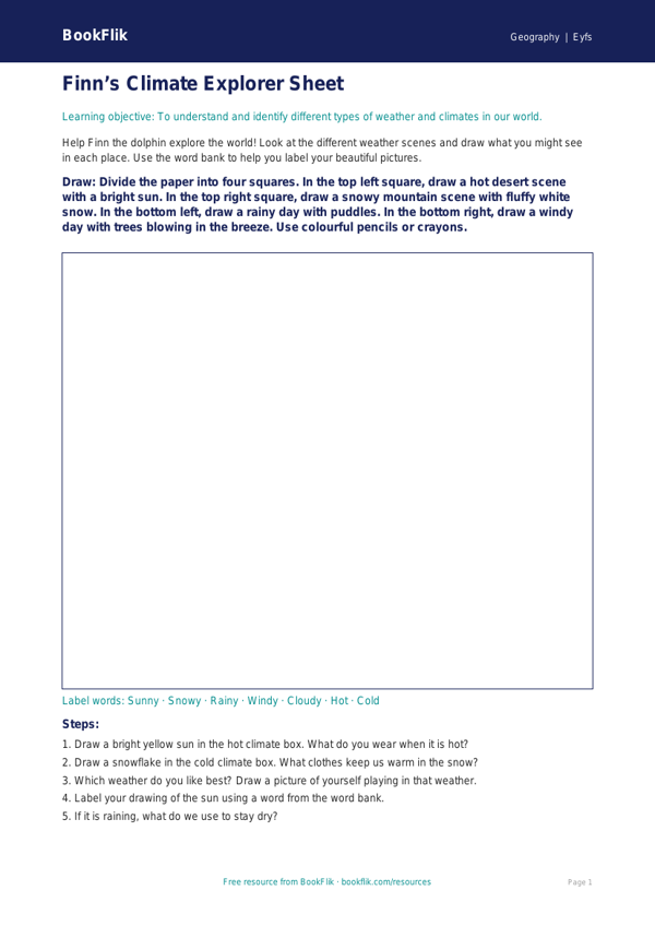 Free Climate Drawing Sheet | Nursery / LKG | Geography | BookFlik worksheet preview — Geography Climate
