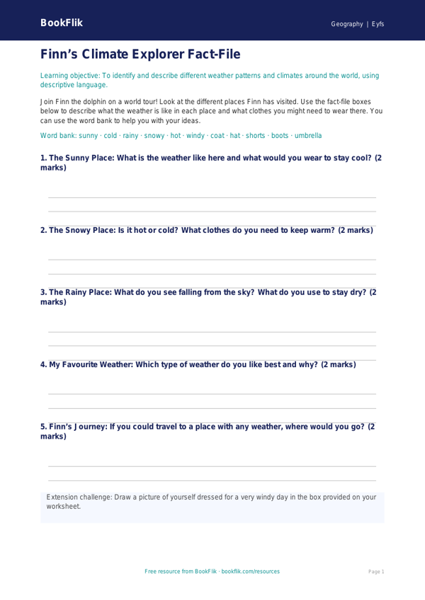 Free Climate Template | Nursery / LKG | Geography | BookFlik worksheet preview — Geography Climate