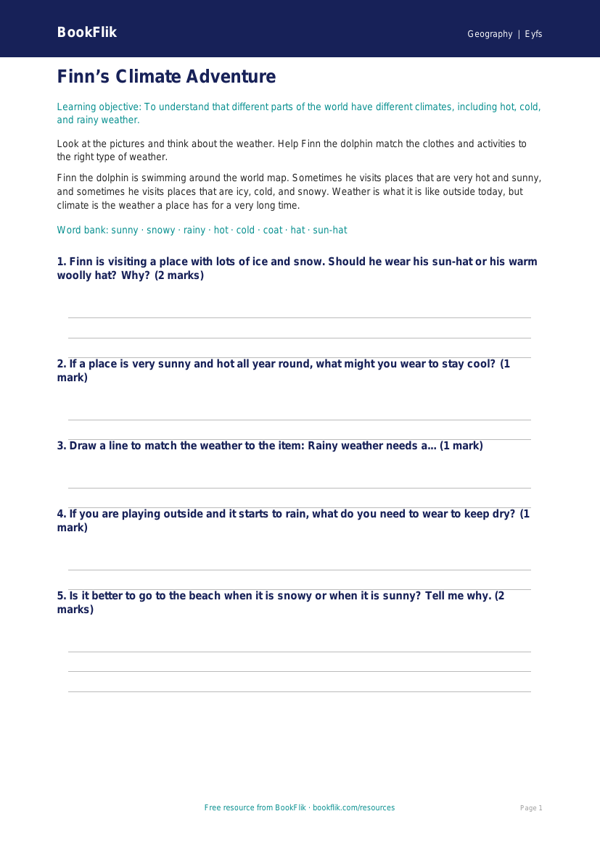 Free Climate Worksheet | Nursery / LKG | Geography | BookFlik worksheet preview — Geography Climate