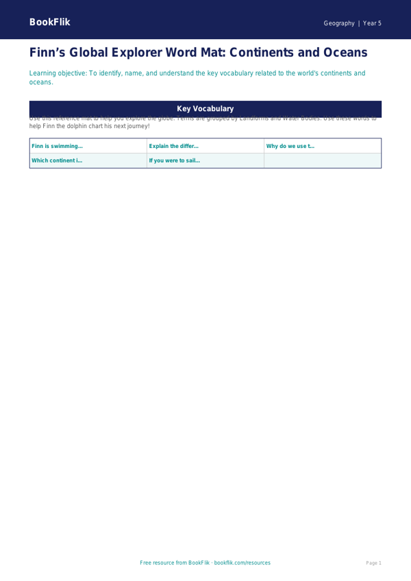 Free Continents And Oceans Word Mat | Class 5 | Geography | BookFlik worksheet preview — Geography Continents And Oceans