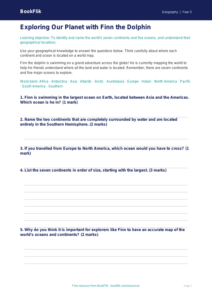 Free Continents And Oceans Worksheet | Class 5 | Geography | BookFlik