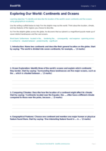 Free Continents And Oceans Writing Frame | Class 5 | Geography | BookFlik