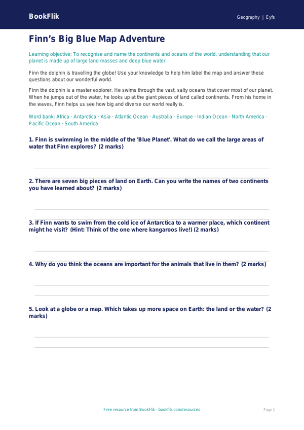 Free Continents And Oceans Worksheet | Nursery / LKG | Geography | BookFlik worksheet preview — Geography Continents And Oceans