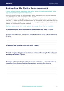 Free Earthquakes Assessment | Class 4 | Geography | BookFlik