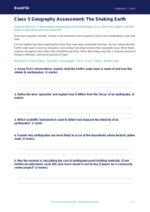 Free Earthquakes Assessment | Class 5 | Geography | BookFlik