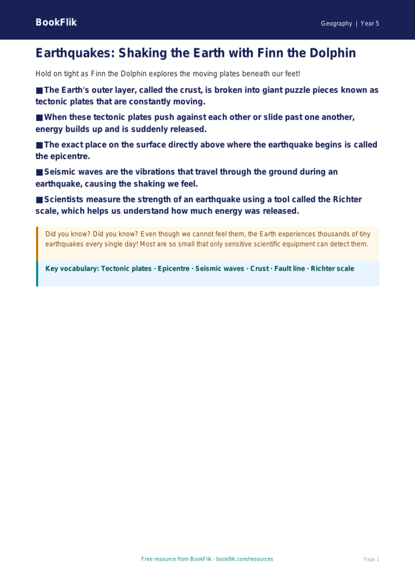 Free Earthquakes Poster | Class 5 | Geography | BookFlik worksheet preview — Geography Earthquakes