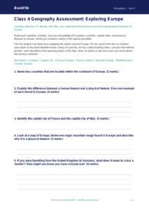 Free Europe Assessment | Class 4 | Geography | BookFlik