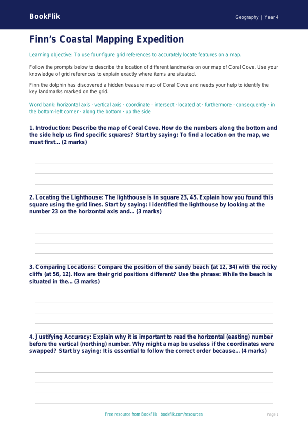 Free Grid References Writing Frame | Class 4 | Geography | BookFlik worksheet preview — Geography Grid References