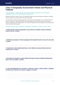 Free Human And Physical Geography Assessment | Class 5 | Geography | BookFlik