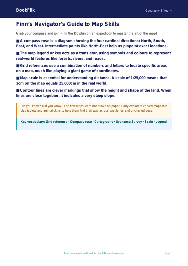 Free Map Skills Poster | Class 4 | Geography | BookFlik worksheet preview — Geography Map Skills