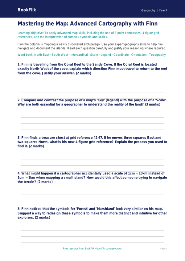 Free Map Skills Worksheet | Class 4 | Geography | BookFlik worksheet preview — Geography Map Skills