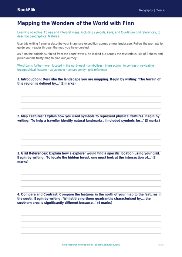Free Map Skills Writing Frame | Class 4 | Geography | BookFlik worksheet preview — Geography Map Skills