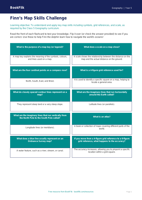 Free Map Skills Flashcards | Class 5 | Geography | BookFlik worksheet preview — Geography Map Skills
