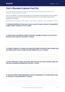Mountains Template for Class 4 | Geography Worksheet | BookFlik
